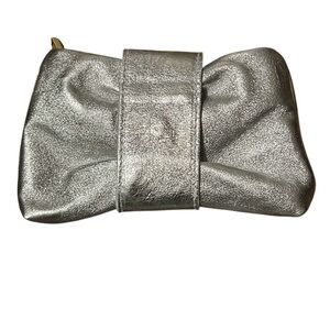NWT GERMAN FUENTES women's bow clutch bag in silver